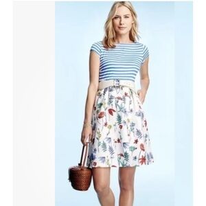 J. McLaughlin Blue and White Striped Floral Midi‎ Dress